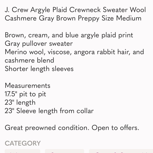 J.Crew | Argyle Plaid Crewneck Sweater | Gray/Brown | Size M - Picture 7 of 7